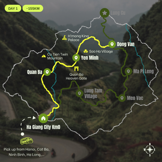 Route map, Night 0: Hanoi to Ha Giang