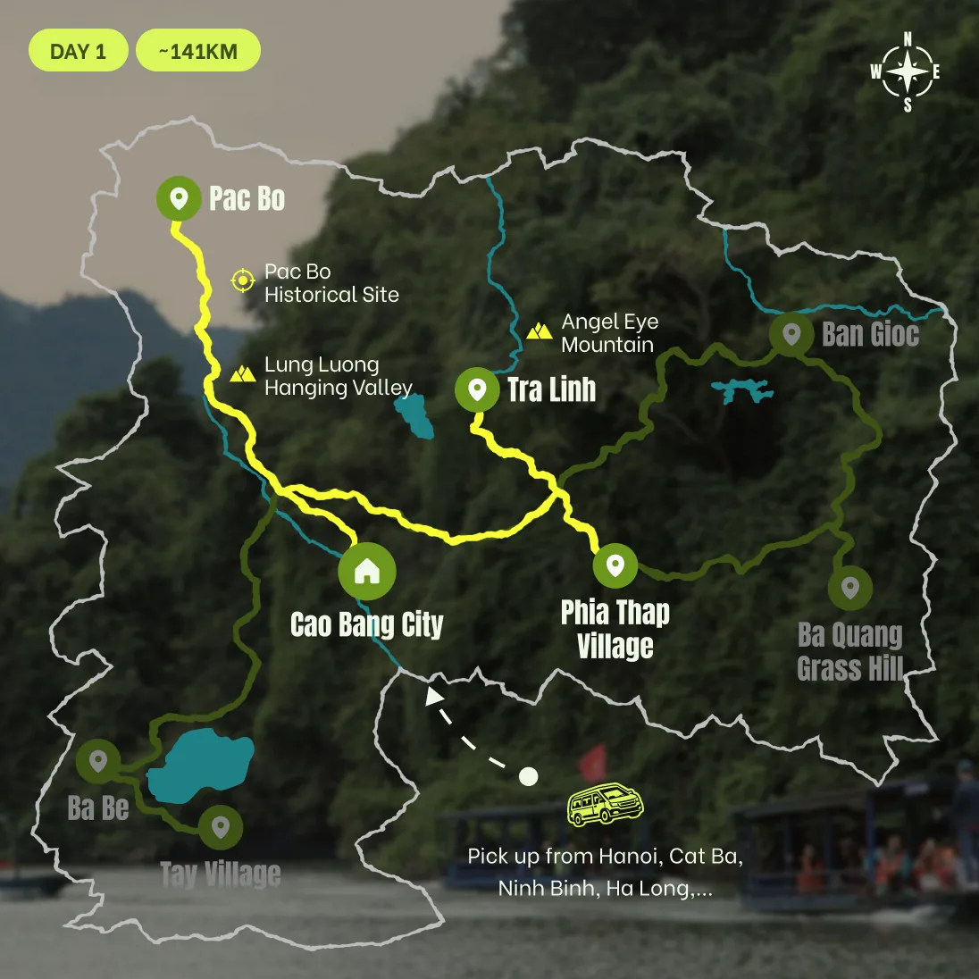 Route map, Night 1: Hanoi to Cao Bang