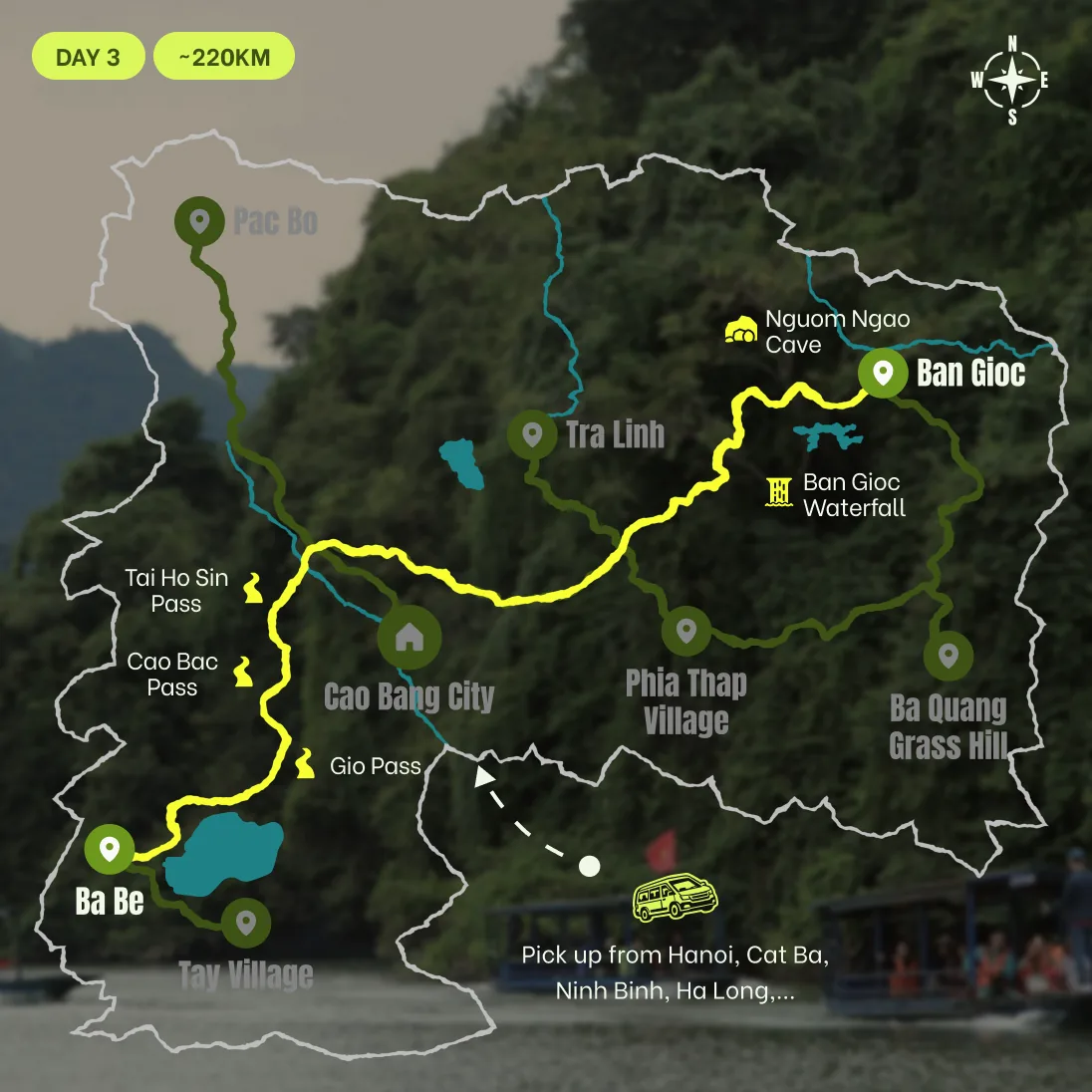 Route map, D3: Ban Gioc to Ba Be Lake (intense riding day)