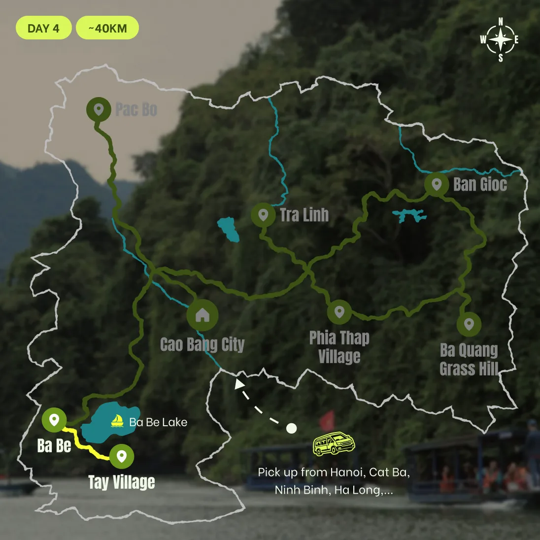 Route map, D4: Ba Be Lake and Limousine Home