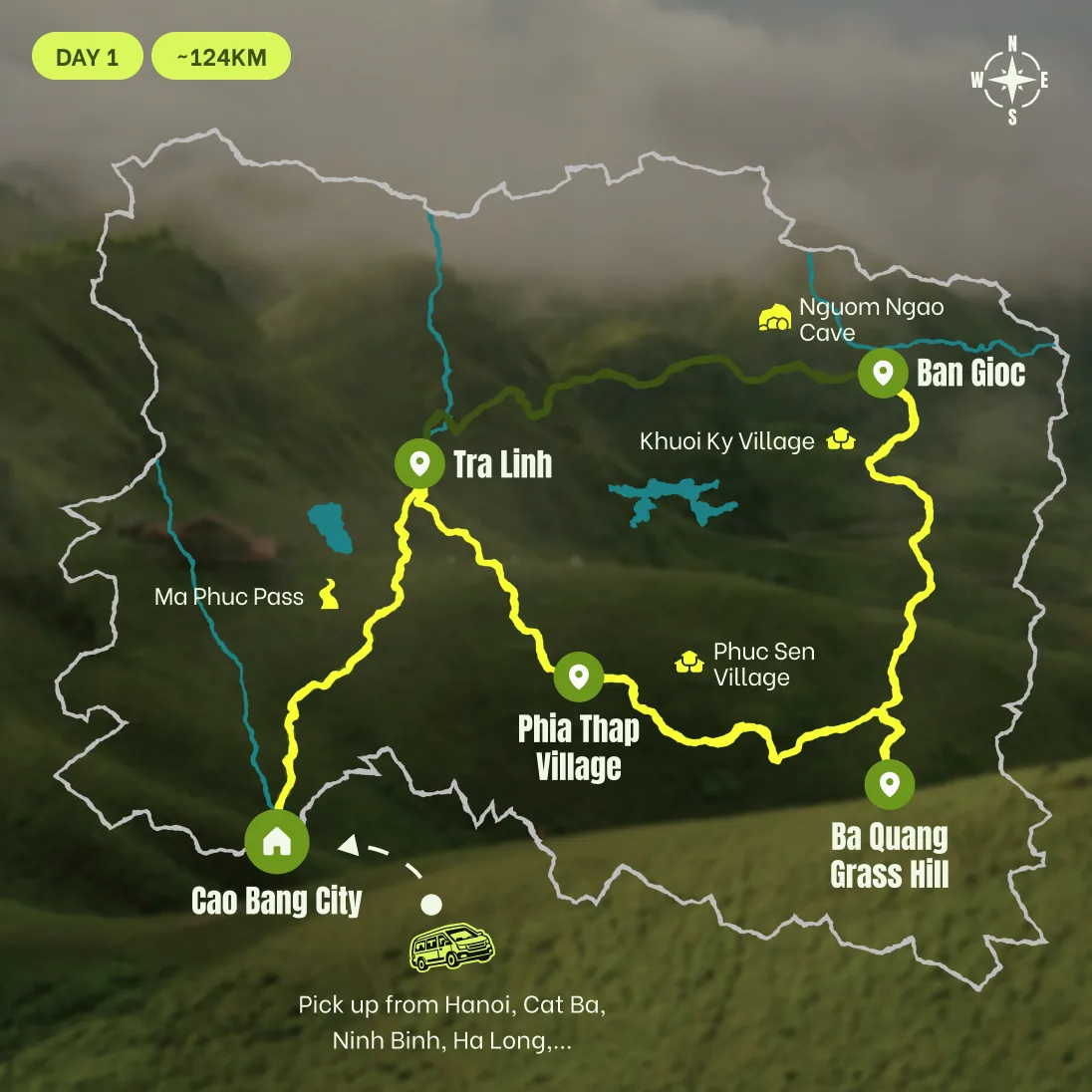 Route map, Night 1: Hanoi to Cao Bang