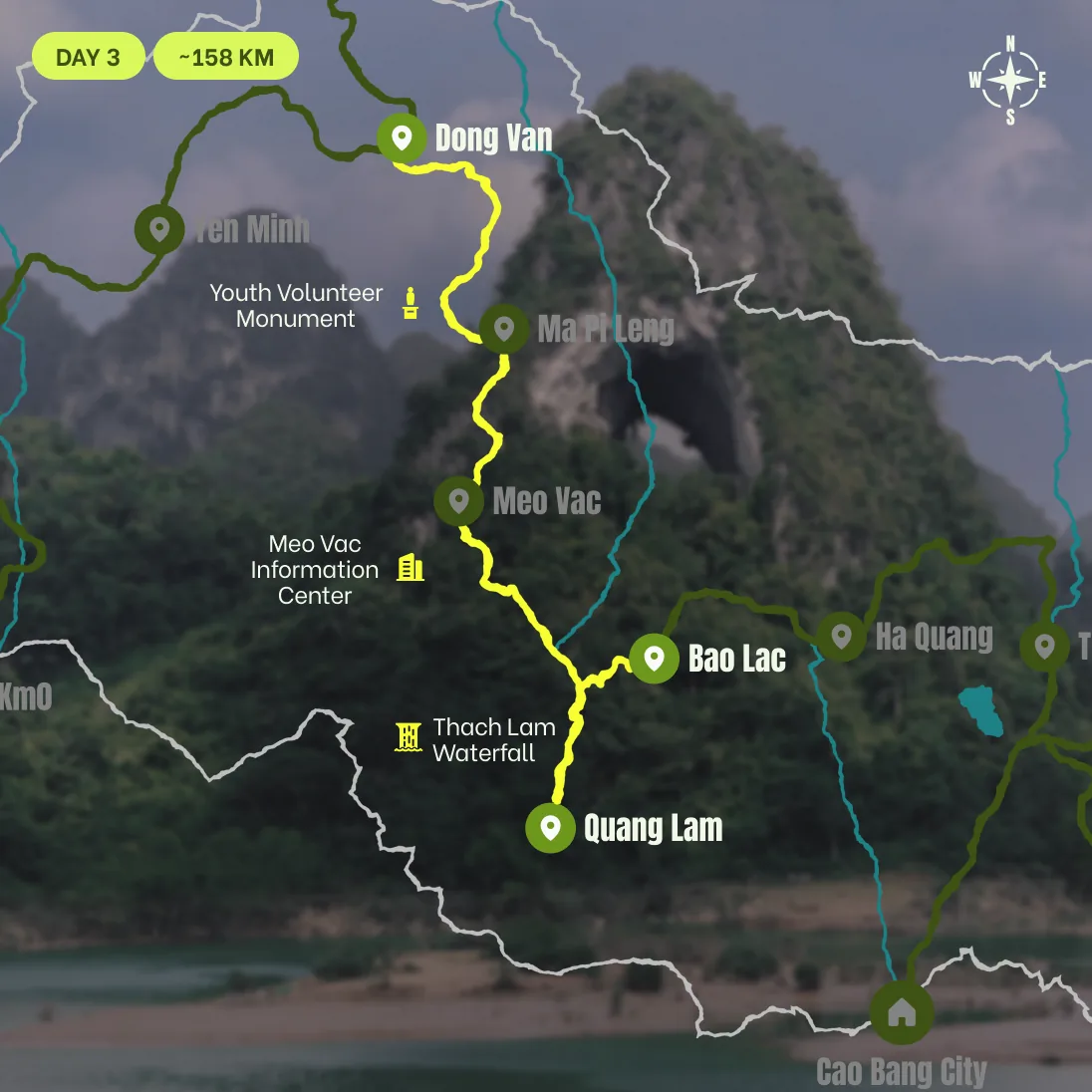 Route map, D3: Dong Van to Bao Lac (crossing into Cao Bang)