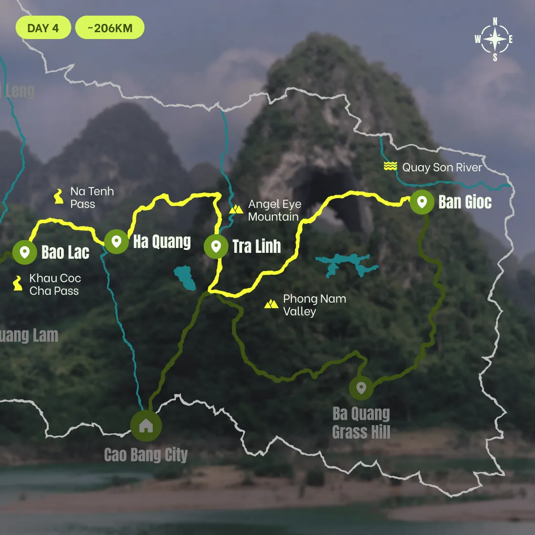 Route map, D4: Bao Lac to Ban Gioc via Khau Coc Cha and Angel Eye
