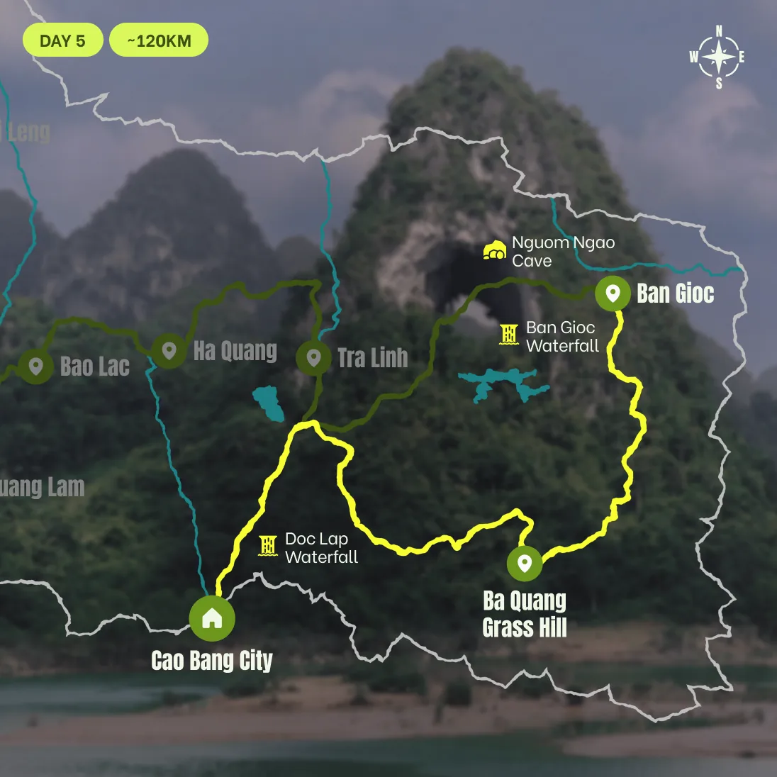 Route map, D5: Ban Gioc, Nguom Ngao, and Vinh Quy Hills