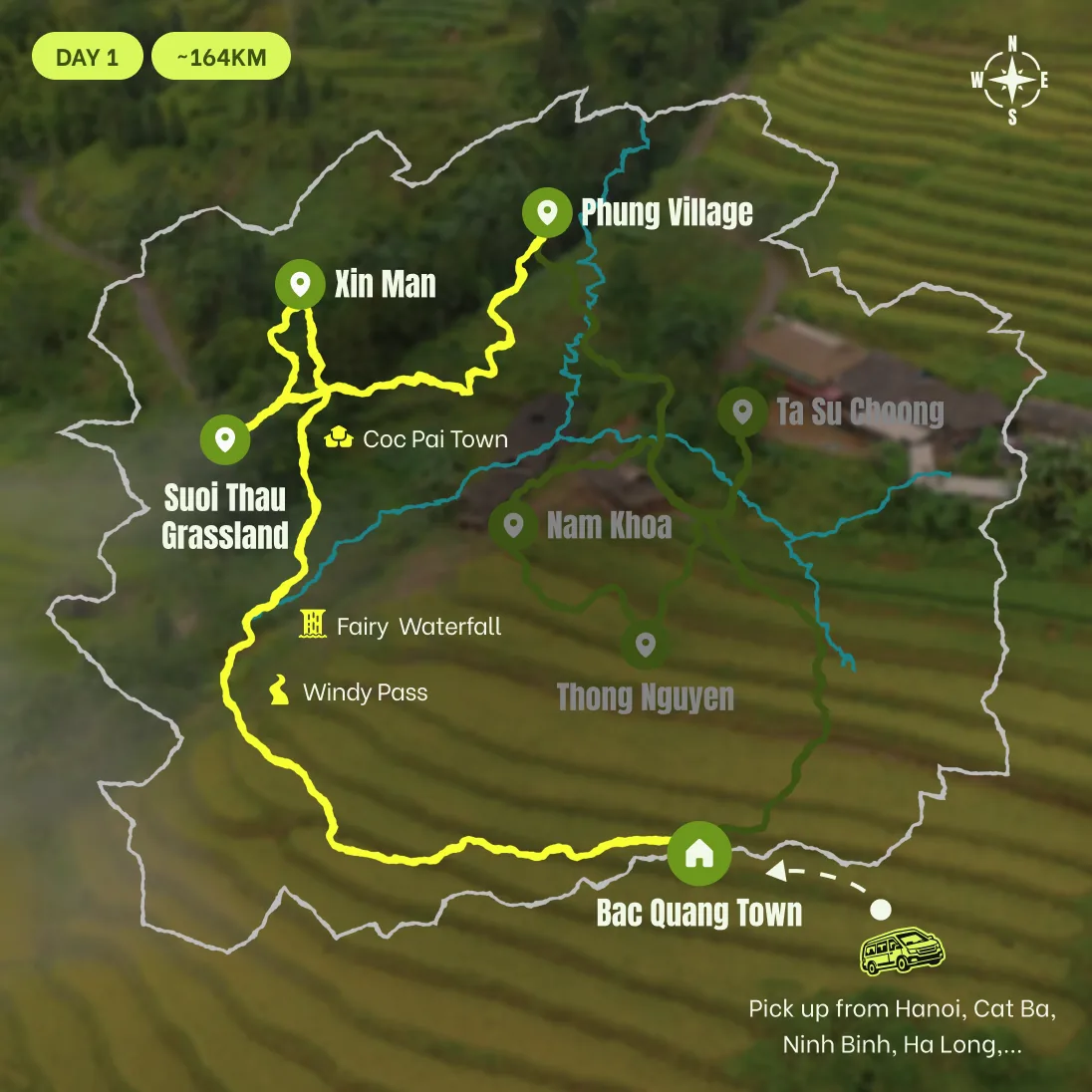 Route map, Night 0: Hanoi to Km60, National Road 2