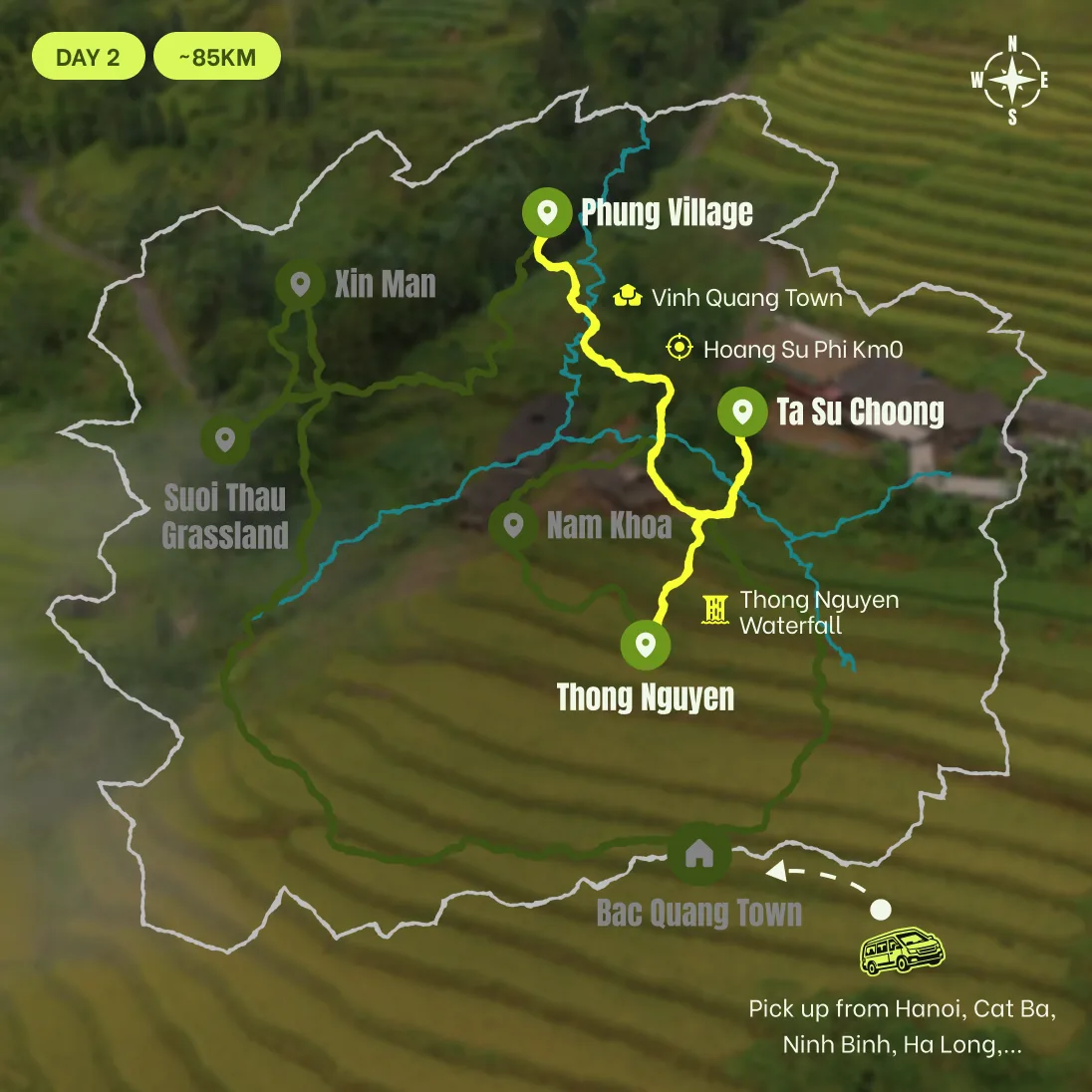 Route map, D2: Ban Phung - Ta Su Choong - Thong Nguyen
