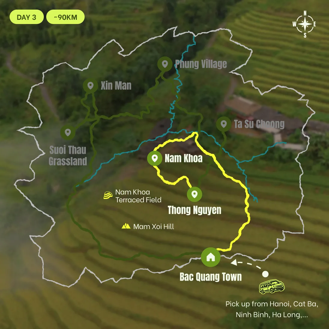 Route map, D3: Thong Nguyen - Nam Khoa - Bac Quang - Hanoi