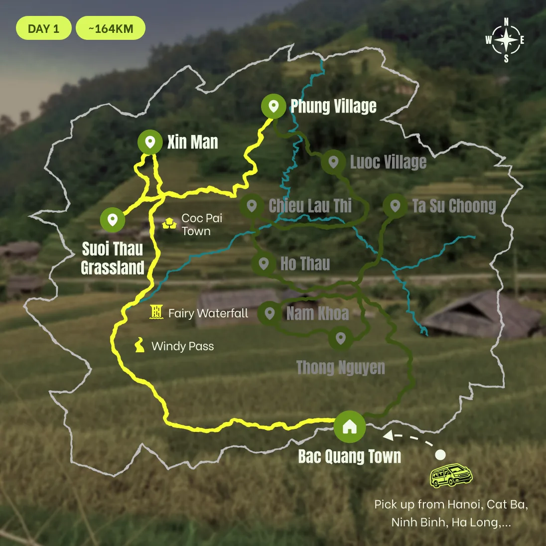 Route map, Night 0: Hanoi to Km60, National Road 2
