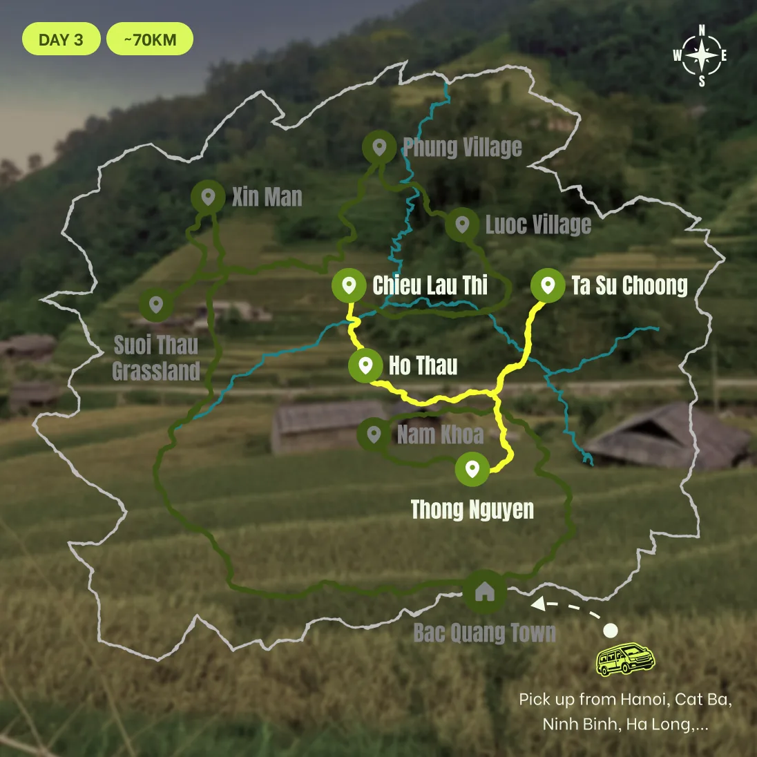 Route map, D3: Ho Thau - Ta Su Choong - Thong Nguyen
