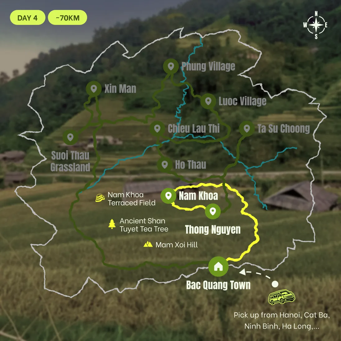 Route map, D4: Thong Nguyen - Nam Khoa - Mam Xoi - Bac Quang - Hanoi